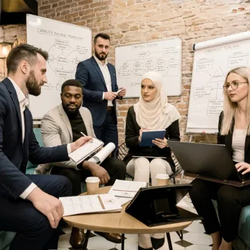 Capacity building trainer guiding business professionals