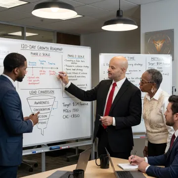 Consultant mapping a growth strategy with executives
