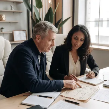 Business coach guiding founder through brand positioning strategy