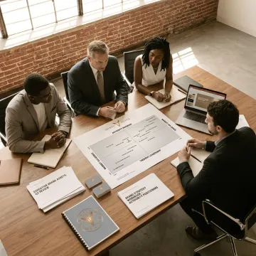 Leadership strategists reviewing brand positioning plan