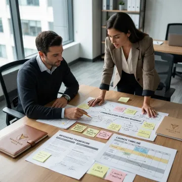 Consultant reviewing communications strategy roadmap