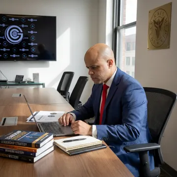 Entrepreneur studying branding and leadership strategy