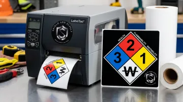 LabelTac printer producing compliant NFPA 704 fire diamond placard in facility