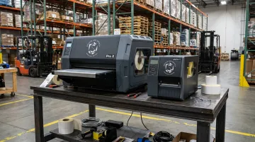 LabelTac Pro X and LabelTac 9 industrial thermal transfer label printers side by side