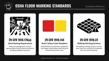 Three key OSHA floor marking regulations 1910.176 1910.144 1910.22 compliance summary