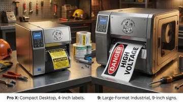 LabelTac Pro X and LabelTac 9 industrial label printers side-by-side comparison