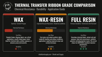 Three-tier thermal transfer ribbon grade comparison wax versus resin durability