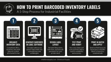 Five-step barcoded inventory label printing process from data to application