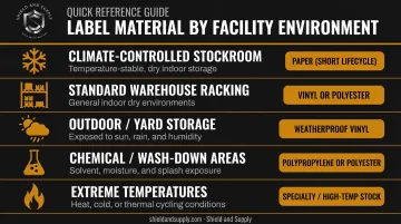 Label material selection guide matching environment type to recommended substrate