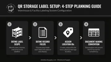 Four-step QR code storage label planning process taxonomy and naming convention