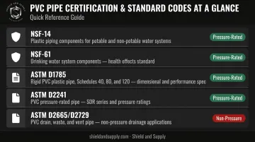 PVC pipe certification and ASTM standard codes quick reference guide infographic