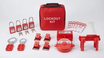 Assorted LOTO devices including padlocks hasps valve lockouts and warning tags