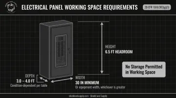 OSHA electrical panel clearance minimum dimensions diagram 600V or less