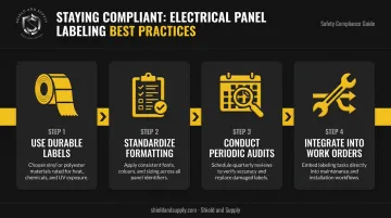 Electrical panel labeling compliance best practices four-step process infographic