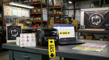 LabelTac industrial label printer printing hazmat safety compliance labels in warehouse