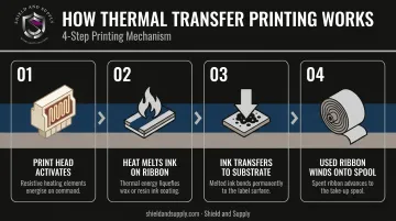 4-step thermal transfer ribbon printing mechanism process flow diagram