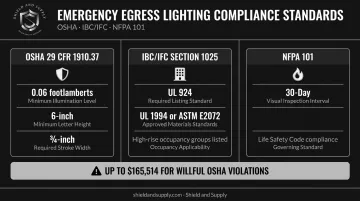 Three key compliance standards for photoluminescent exit signs OSHA IBC NFPA overview