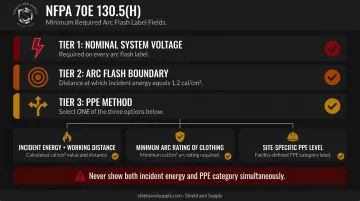 NFPA 70E arc flash label minimum required fields compliance checklist infographic