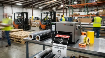 LabelTac 9 industrial thermal transfer printer producing large format safety signs