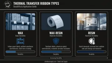Three thermal transfer ribbon types wax wax-resin resin durability comparison chart
