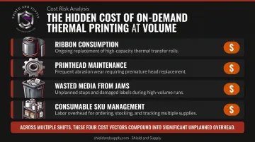 Hidden costs of high-volume thermal label printing comparison breakdown infographic