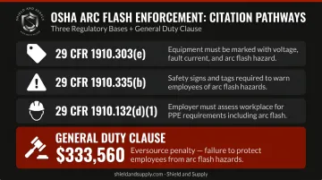 Three OSHA citation pathways used to enforce arc flash labeling compliance