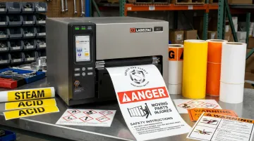 LabelTac 9 industrial label printer producing OSHA compliance safety labels