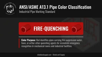 ANSI A13.1 fire suppression pipe color category white text on red background