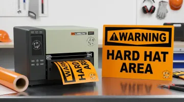 LabelTac thermal transfer printer producing Cal OSHA compliant safety signs
