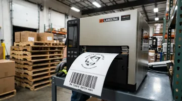 LabelTac thermal transfer printer printing barcode label at warehouse dock station