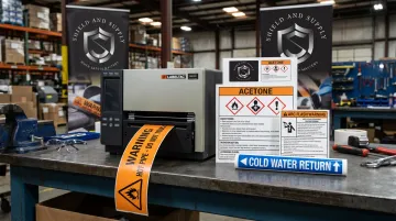 LabelTac industrial label printer producing OSHA-compliant pipe markers and safety labels