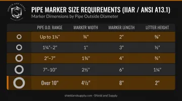 Ammonia pipe marker size selection chart by outside diameter dimensions infographic