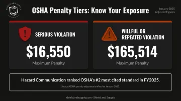 OSHA penalty amounts per violation type serious willful repeated comparison chart