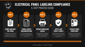 Five-step electrical panel labeling process from audit to directory update