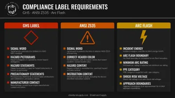 GHS ANSI Z535 and arc flash compliance label required elements comparison chart
