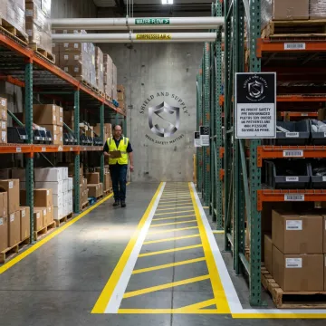 Warehouse safety labels and floor marking tape