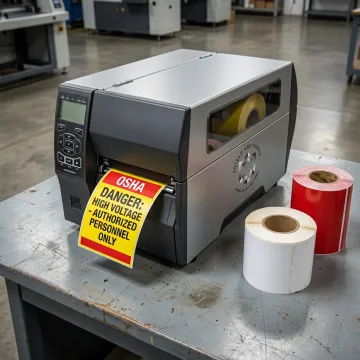 Industrial safety labels and LabelTac printer in a facility