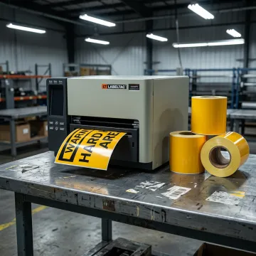 Industrial label printer creating safety labels
