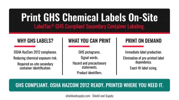 LabelTac GHS chemical label printer producing compliant secondary container labels on-site