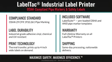 LabelTac industrial label printer producing OSHA-compliant pipe markers and safety labels