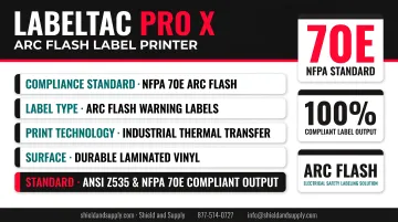 LabelTac Pro X industrial arc flash label printer with NFPA 70E label output