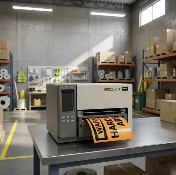 Worker preparing industrial labels