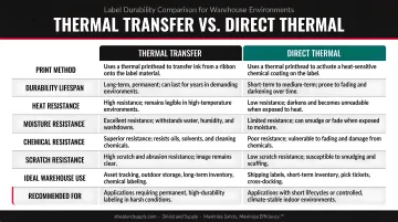 Thermal transfer versus direct thermal label durability comparison for warehouse environments
