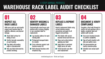 4-step annual warehouse rack label audit process checklist infographic
