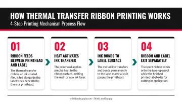 4-step thermal transfer ribbon printing mechanism process flow diagram