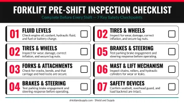 Forklift pre-shift inspection checklist covering seven key safety checkpoints