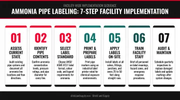 Seven-step facility-wide ammonia pipe labeling implementation sequence process flow