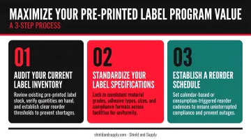 Three-step process for maximizing pre-printed industrial label program value