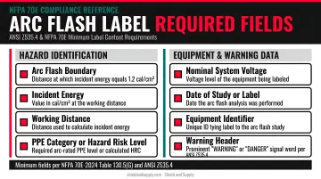 NFPA 70E arc flash label minimum required fields compliance checklist infographic