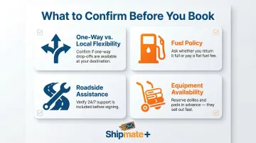 Four key moving truck rental decision factors comparison checklist infographic